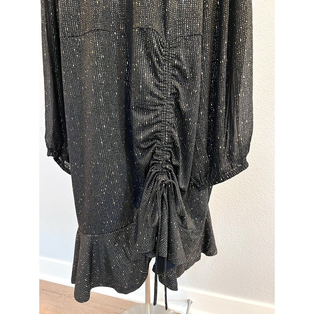TORRID 5X(28) Black Gold Fit & Flare Mini Studio Knit Ruched Dress Crew Neck - Picture 9 of 16